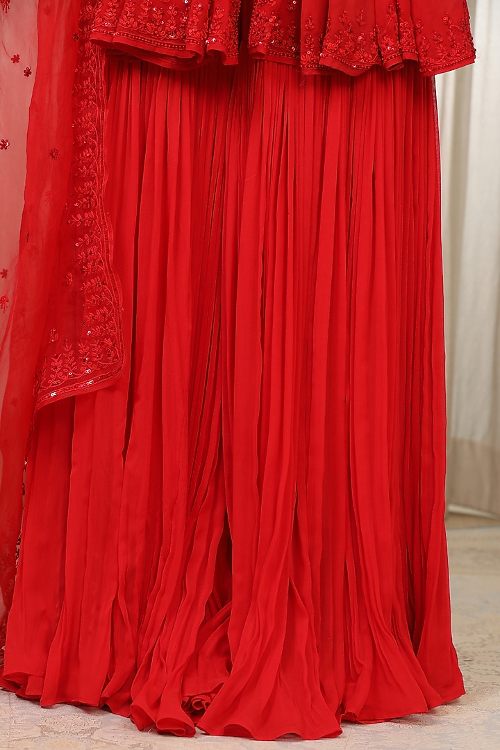 Red Georgette Wedding Sharara Set by Esha Koul at Pernia's Pop Up Shop