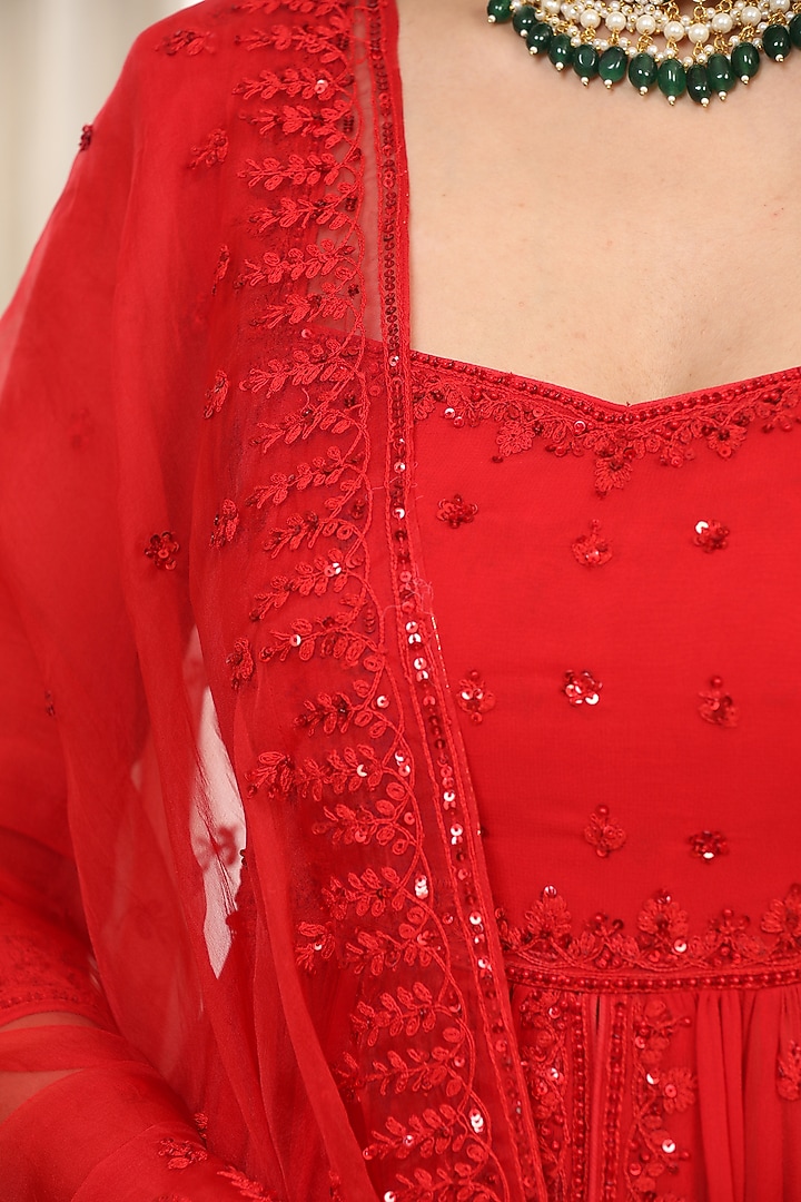 Red Georgette Wedding Sharara Set by Esha Koul at Pernia's Pop Up Shop
