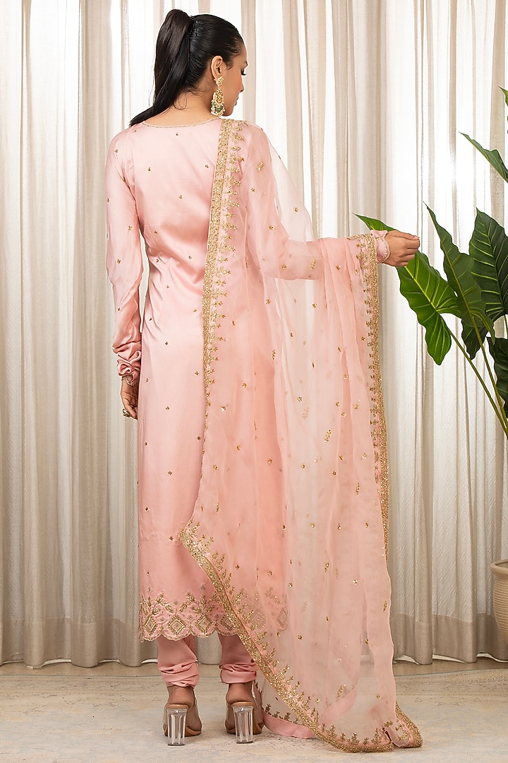 Baby Pink Bemberg Pure Satin Hand Embroidered Kurta Set by Esha Koul at Pernia's Pop Up Shop