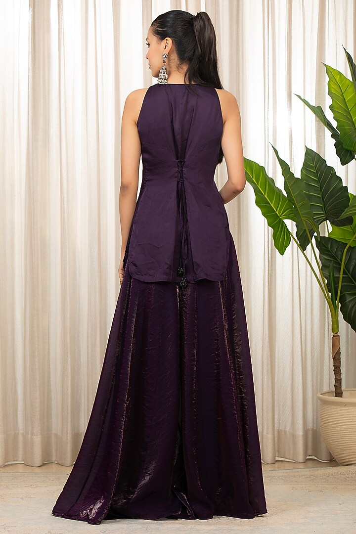 Purple Bemberg Pure Satin & Shimmer Wedding Sharara Set by Esha Koul at Pernia's Pop Up Shop