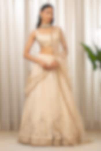 Cream Pure Silk Sequins & Cutdana Embellished Bridal Lehenga Set by Esha Koul at Pernia's Pop Up Shop