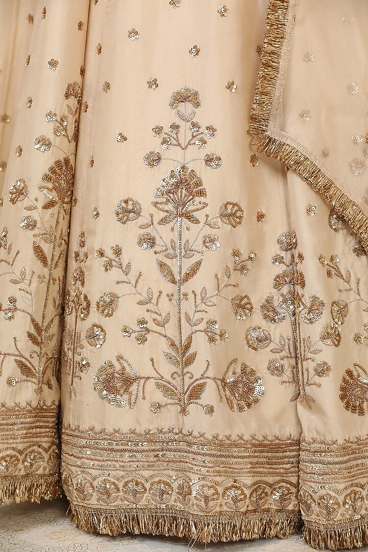 Cream Pure Silk Sequins & Cutdana Embellished Bridal Lehenga Set by Esha Koul at Pernia's Pop Up Shop