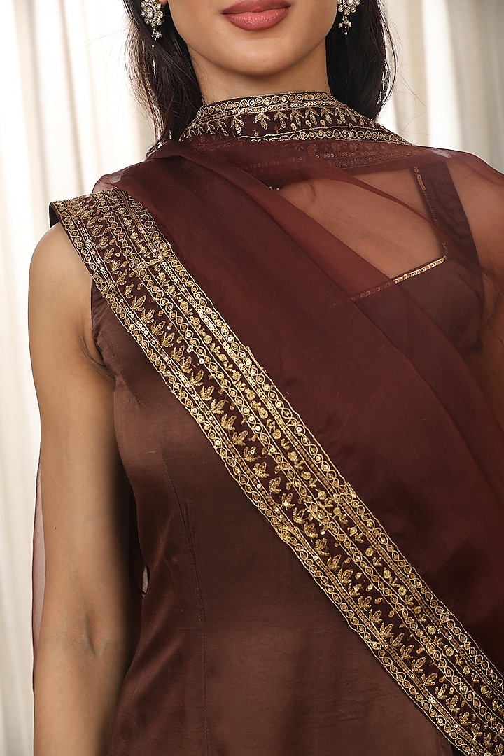 Golden Bemberg Pure Satin Wedding Sharara Set by Esha Koul at Pernia's Pop Up Shop