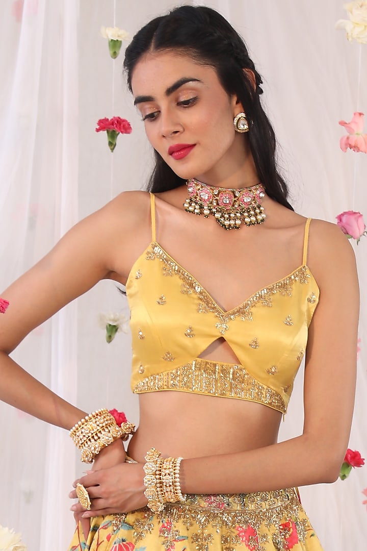 Mustard Embroidered Blouse by Esha Koul