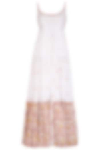 White Block Printed Embroidered Maxi Dress by Esha Koul