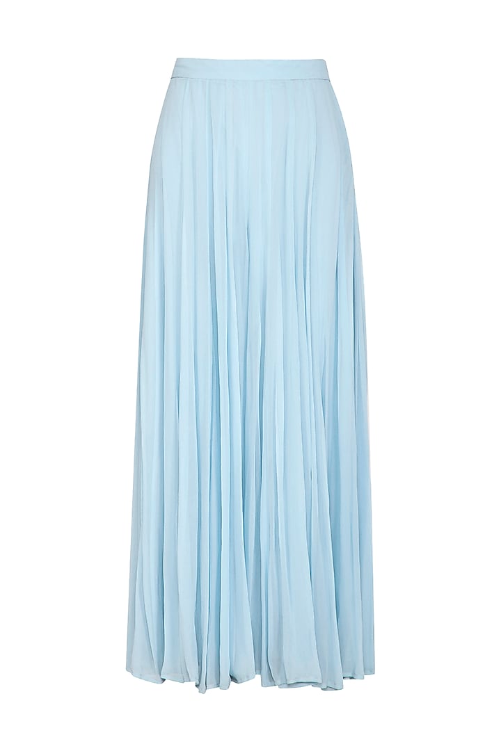 Sky Blue Embroidered Crop Top With Palazzo Pants by Esha Koul at Pernia's Pop Up Shop