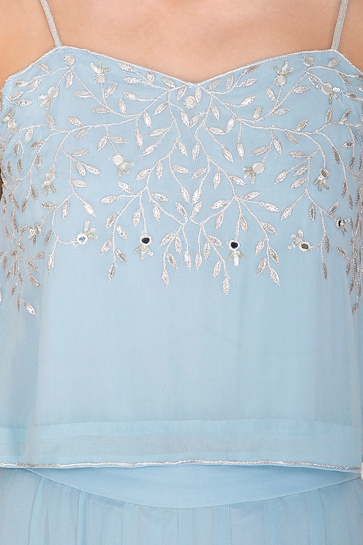 Sky Blue Embroidered Crop Top With Palazzo Pants by Esha Koul at Pernia's Pop Up Shop