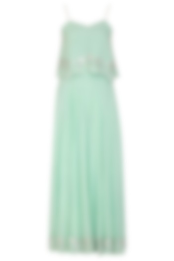 Mint Green Embroidered Crop Top With Palazzo Pants by Esha Koul