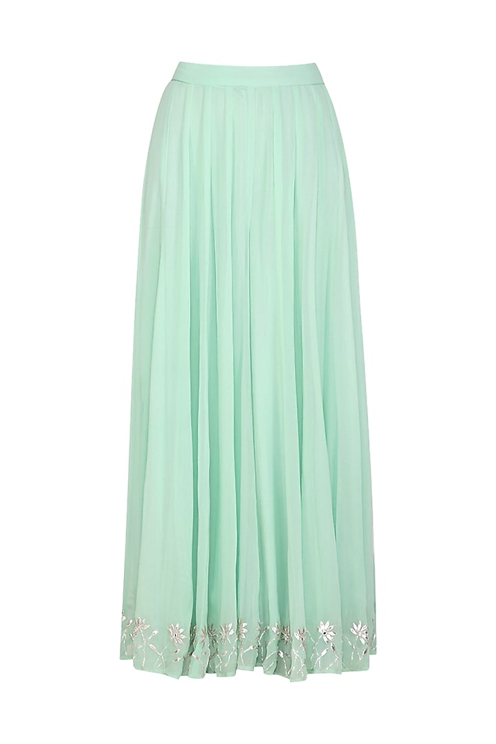 Mint Green Embroidered Crop Top With Palazzo Pants by Esha Koul at Pernia's Pop Up Shop