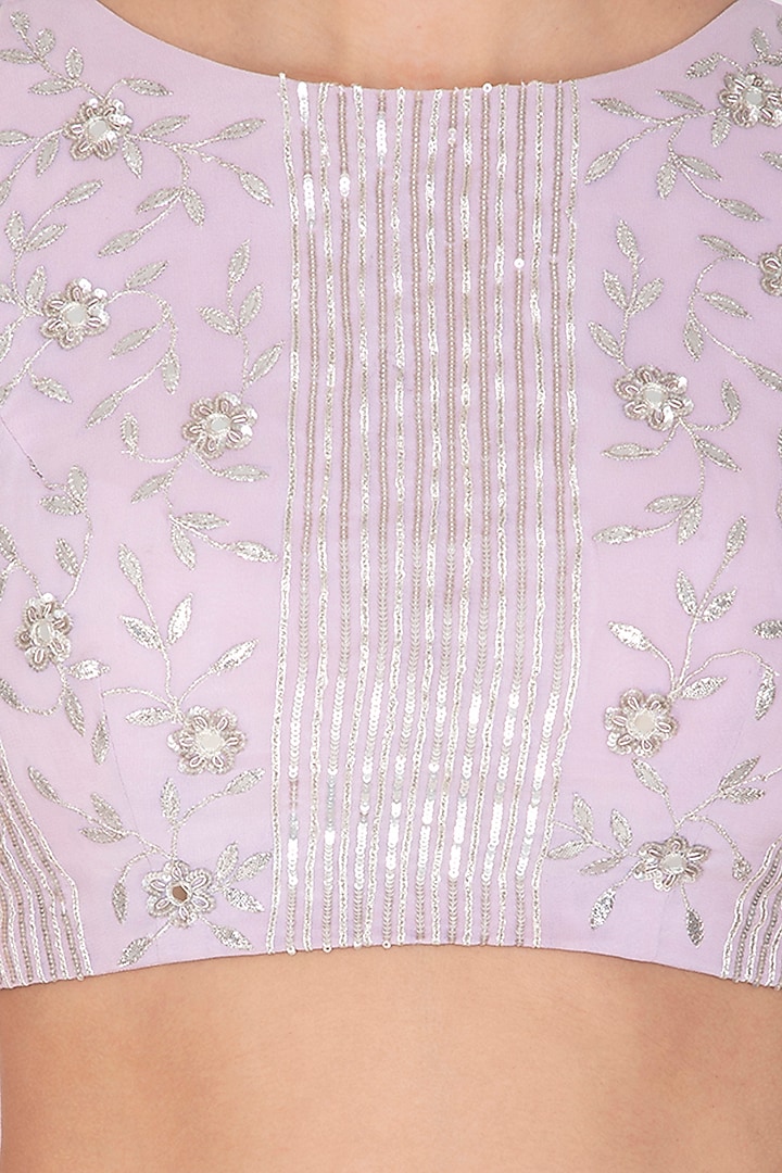 Lavender Embroidered Crop Top With Wedding Lehenga Skirt by Esha Koul at Pernia's Pop Up Shop