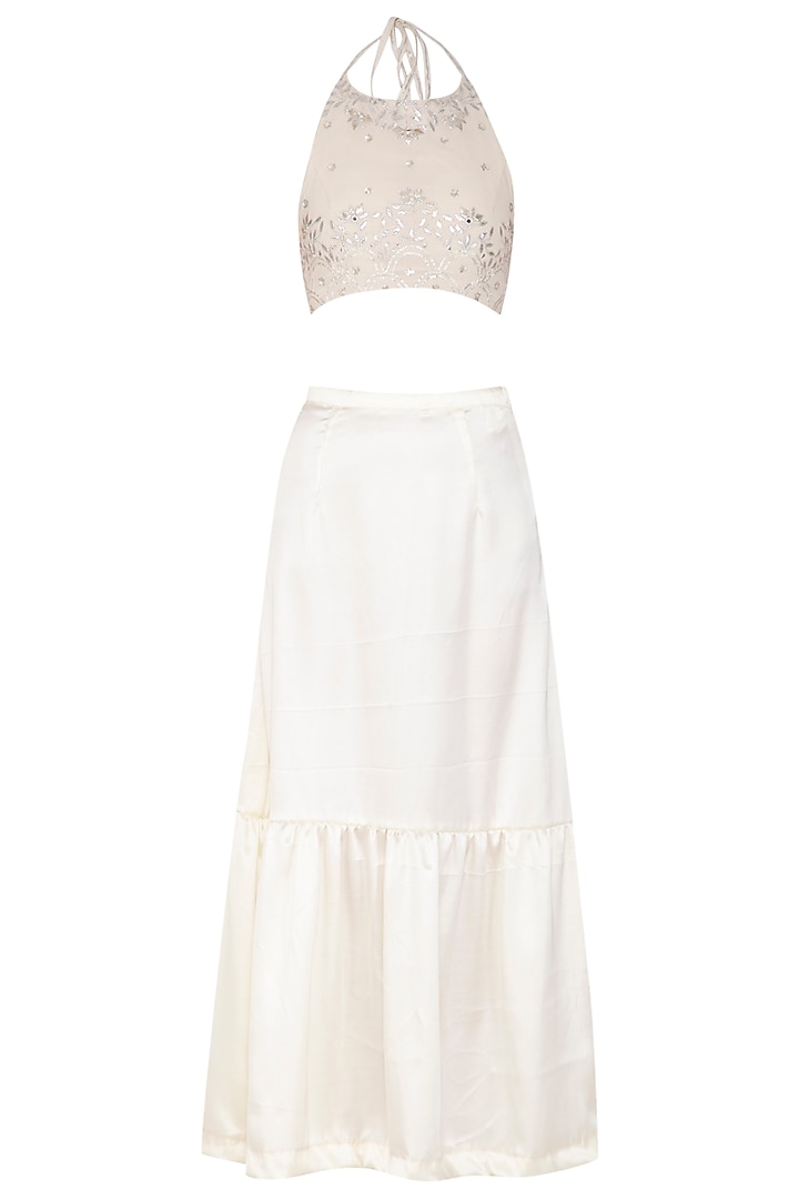 Ivory Organza Pre-Draped Wedding Saree Set by Esha Koul at Pernia's Pop Up Shop