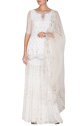 Ivory Embroidered Sharara Set by Esha Koul
