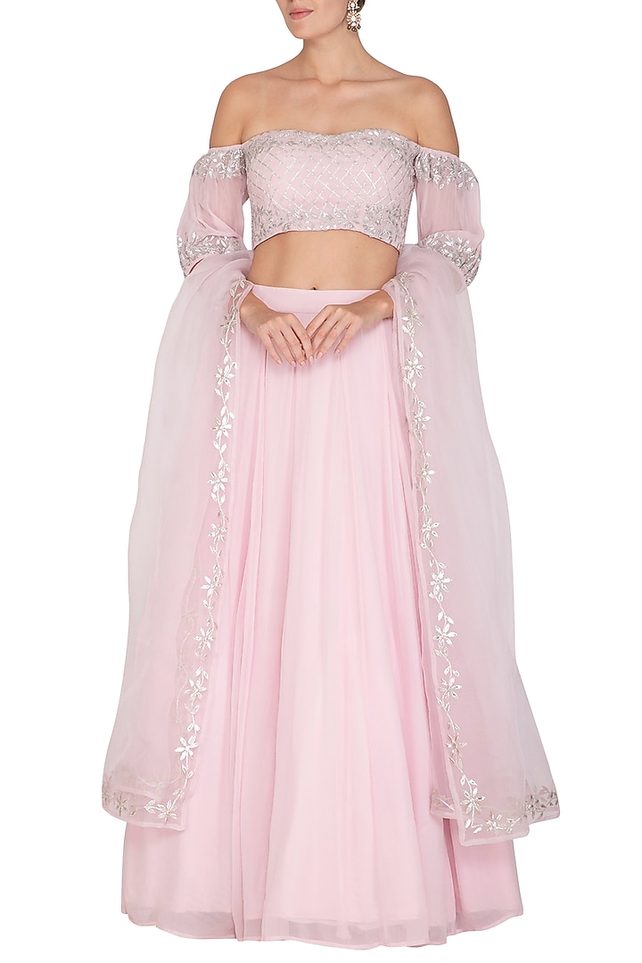 Blush Pink Embroidered Wedding Lehenga Set by Esha Koul at Pernia's Pop Up Shop