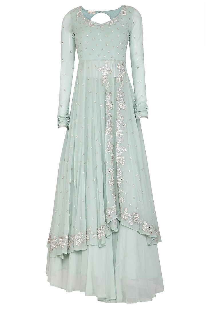 Ice Blue Embroidered Wedding Anarkali Set by Esha Koul at Pernia's Pop Up Shop