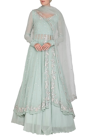 Ice Blue Embroidered Anarkali Set by Esha Koul