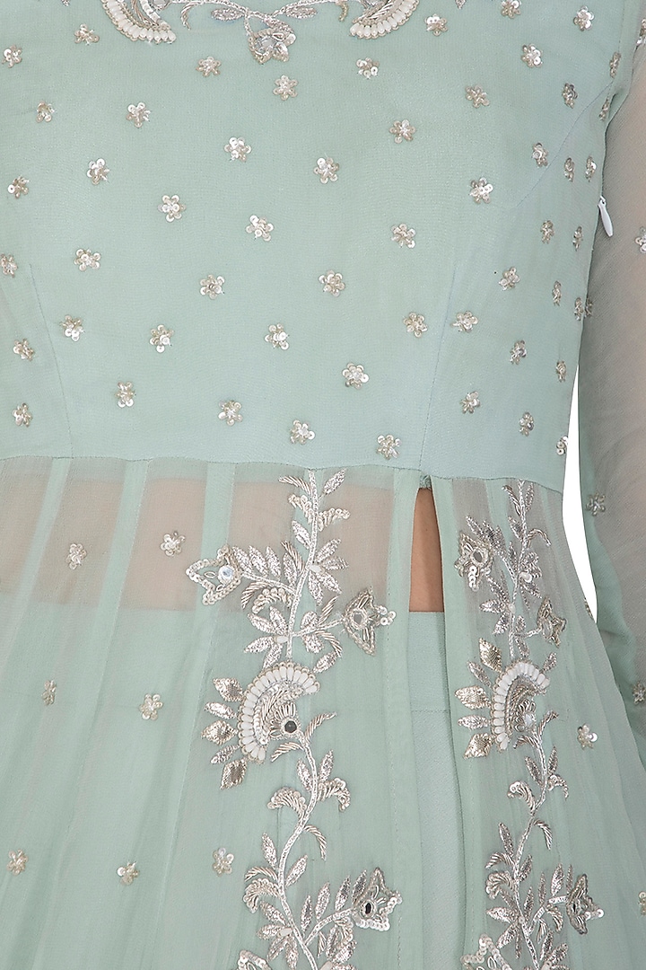 Ice Blue Embroidered Wedding Anarkali Set by Esha Koul at Pernia's Pop Up Shop