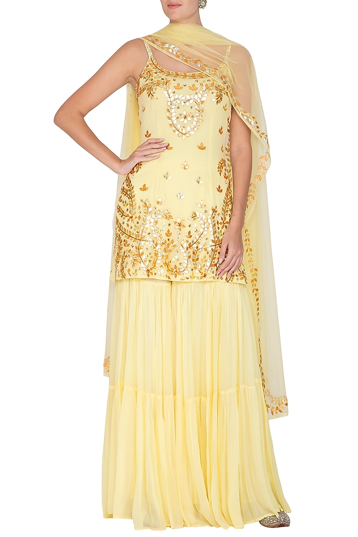 Yellow Embroidered Wedding Sharara Set by Esha Koul at Pernia's Pop Up Shop
