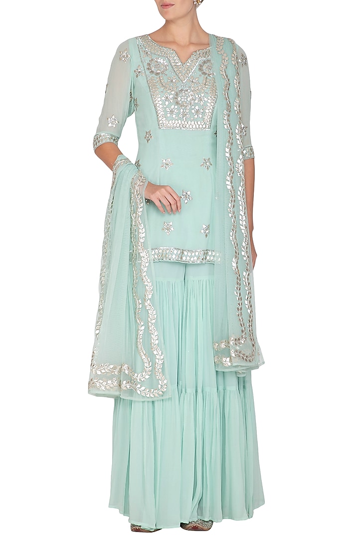 Aqua Blue Embroidered Wedding Sharara Set by Esha Koul at Pernia's Pop Up Shop