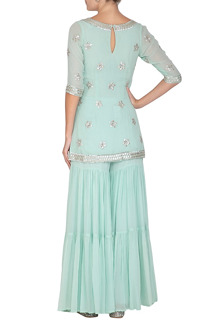Aqua Blue Embroidered Wedding Sharara Set by Esha Koul at Pernia's Pop Up Shop