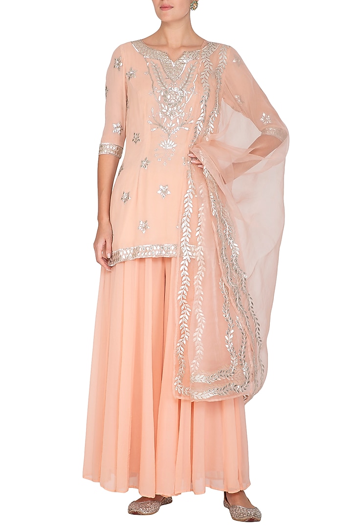 Peach Embroidered Wedding Sharara Set by Esha Koul at Pernia's Pop Up Shop