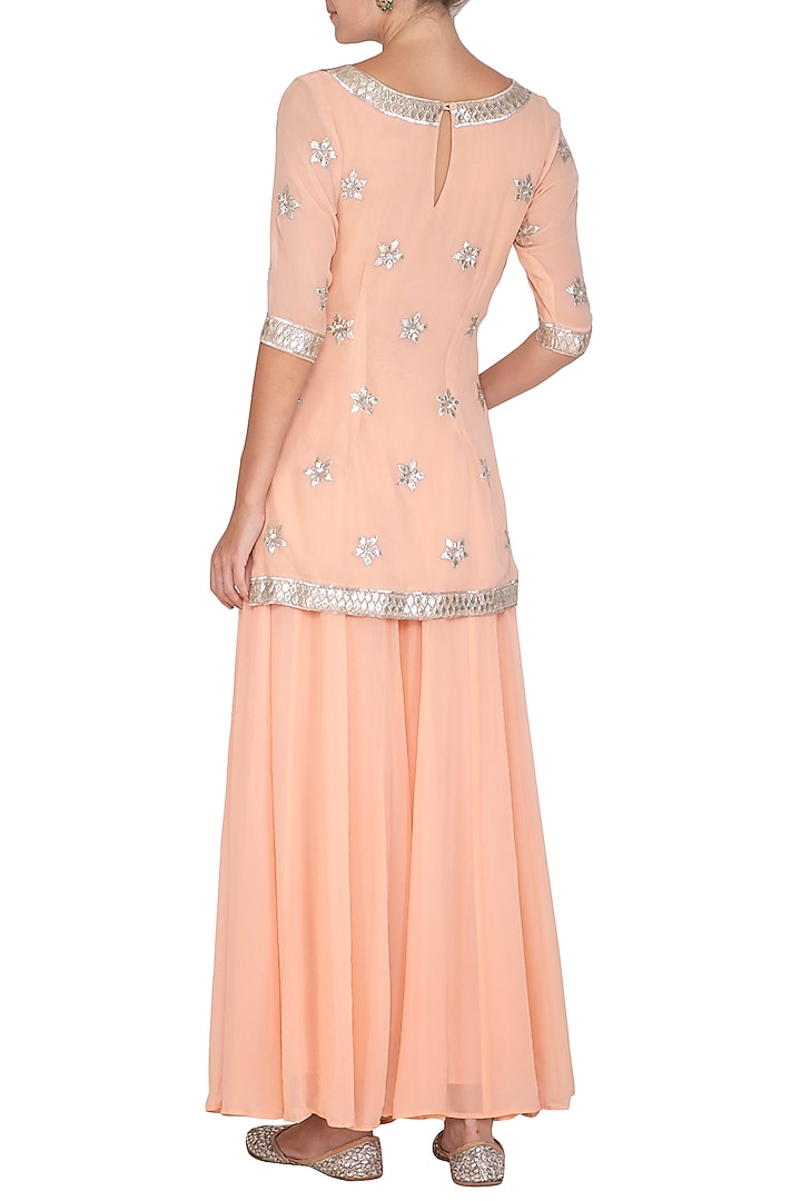 Peach Embroidered Wedding Sharara Set by Esha Koul at Pernia's Pop Up Shop