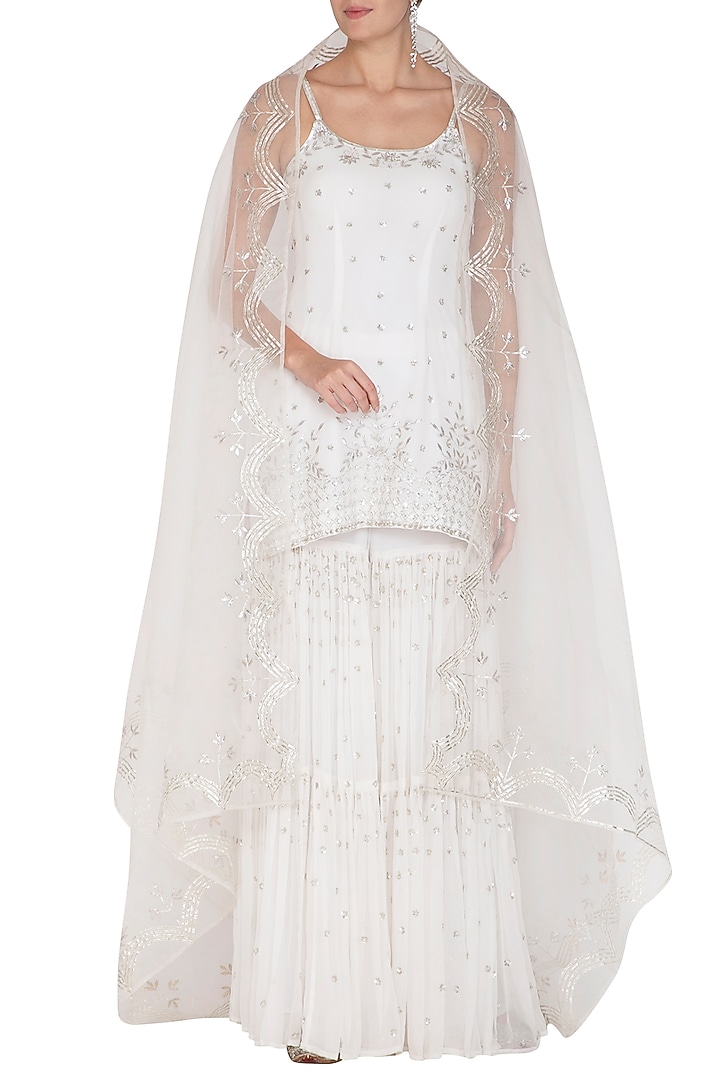 White Embroidered Wedding Sharara Set by Esha Koul at Pernia's Pop Up Shop