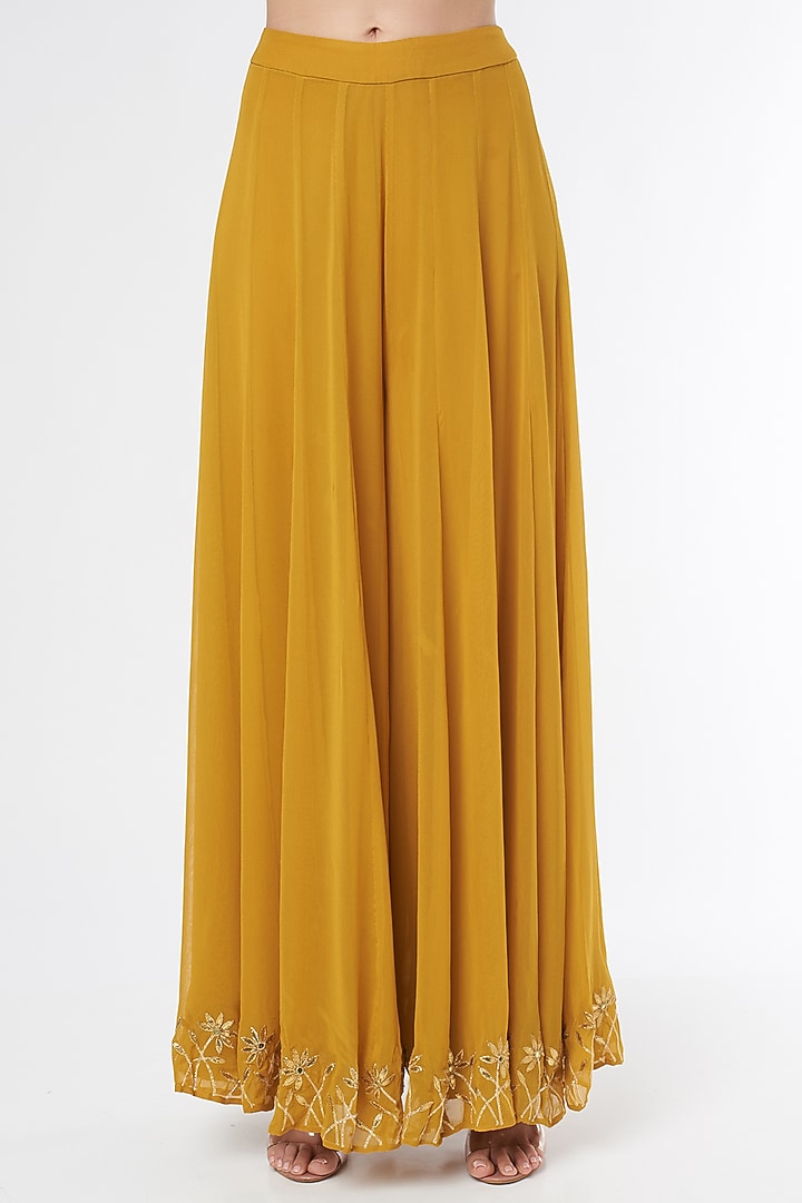 Mustard Georgette Gota Embellished Palazzo Pant Set by Esha Koul at Pernia's Pop Up Shop