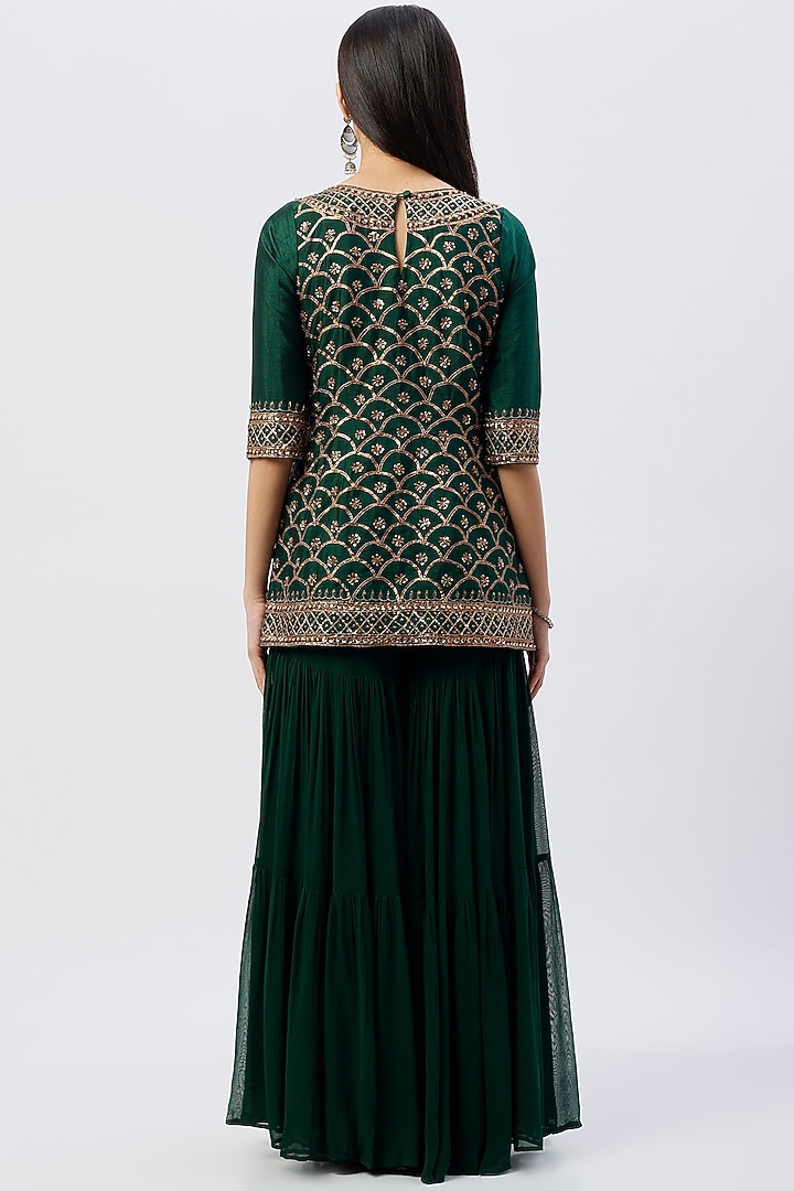 Bottle Green Silk Wedding Sharara Set by Esha Koul at Pernia's Pop Up Shop