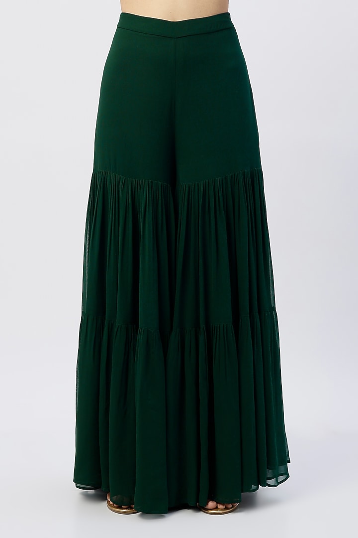 Bottle Green Silk Wedding Sharara Set by Esha Koul at Pernia's Pop Up Shop