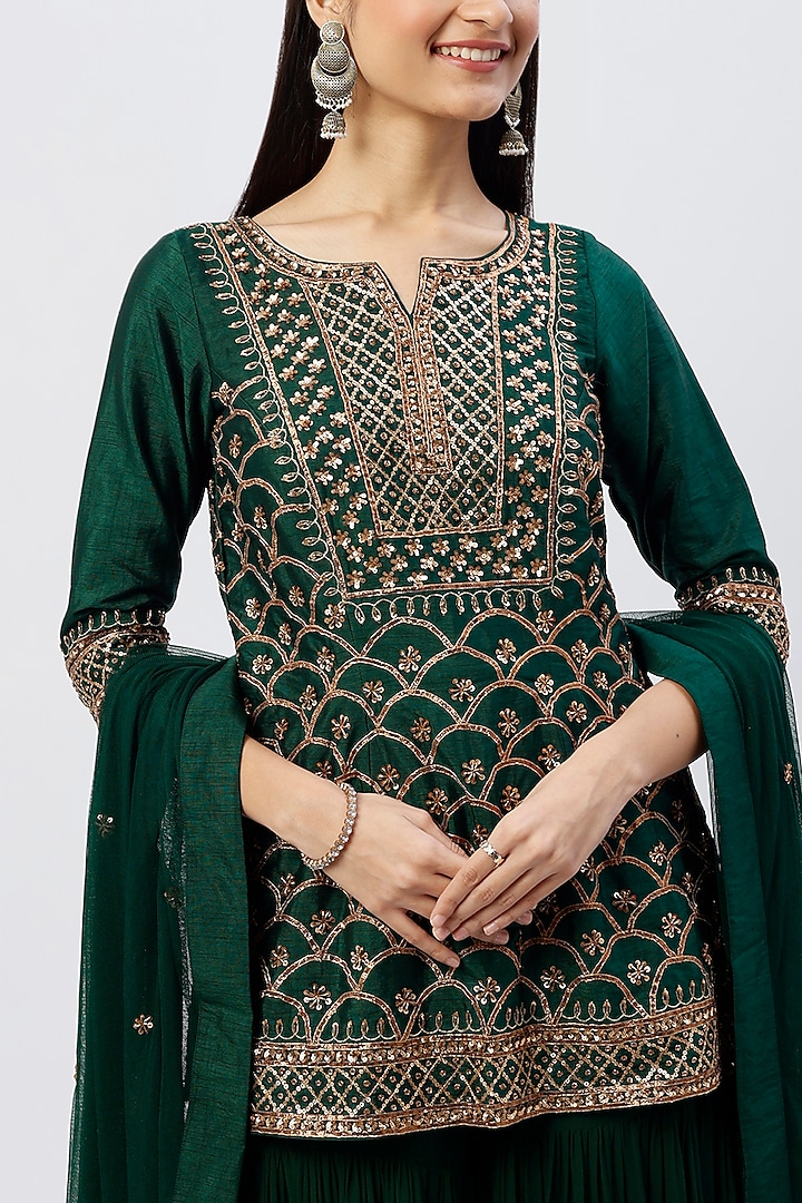 Bottle Green Silk Wedding Sharara Set by Esha Koul at Pernia's Pop Up Shop