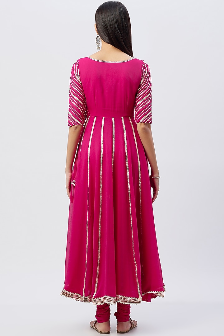Hot Pink Gota Embroidered Party Wear Anarkali Set by Esha Koul at Pernia's Pop Up Shop