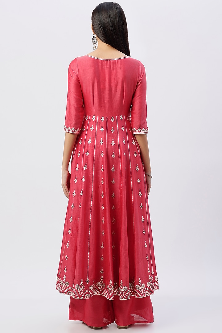 Rose Pink Gota Patti Embroidered Party Wear Anarkali Set by Esha Koul at Pernia's Pop Up Shop