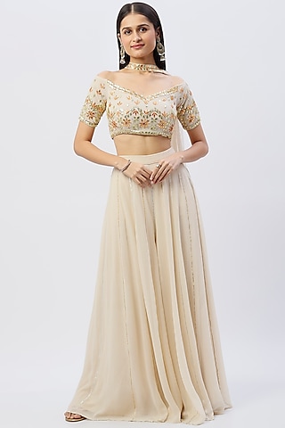 Off-White Embroidered Pant Set by Esha Koul