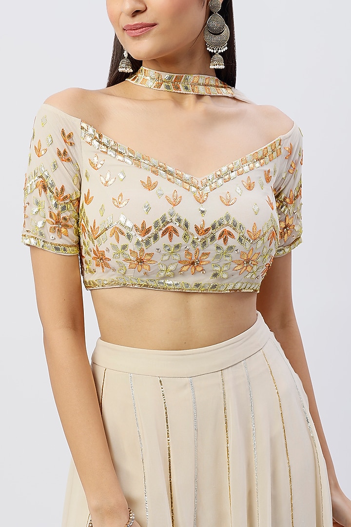 Off-White Embroidered Pant Set by Esha Koul at Pernia's Pop Up Shop