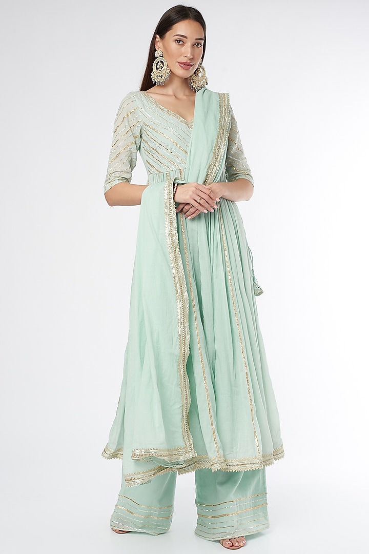 Ice Blue Gota Embroidered Anarkali Set by Esha Koul at Pernia's Pop Up Shop