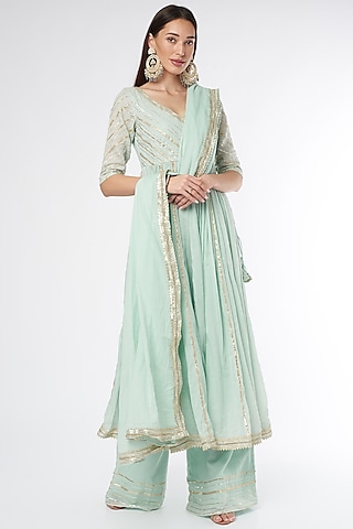 Ice Blue Gota Embroidered Anarkali Set by Esha Koul