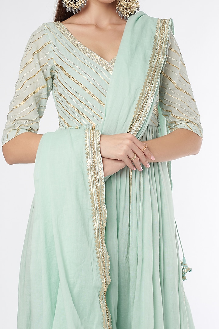 Ice Blue Gota Embroidered Party Wear Anarkali Set by Esha Koul at Pernia's Pop Up Shop