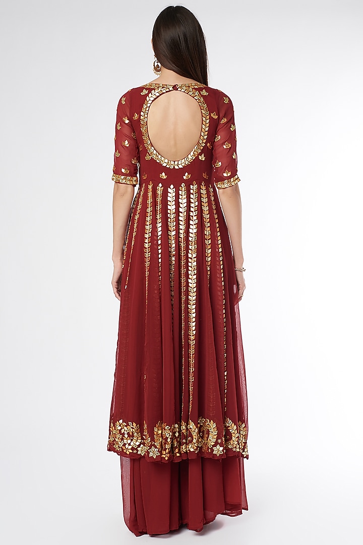 Maroon Embroidered Wedding Anarkali Set by Esha Koul at Pernia's Pop Up Shop