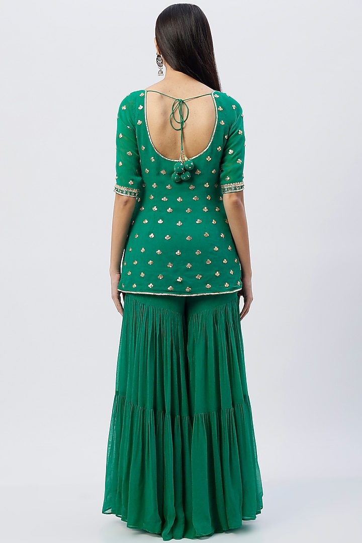 Teal Green Georgette Wedding Sharara Set by Esha Koul at Pernia's Pop Up Shop