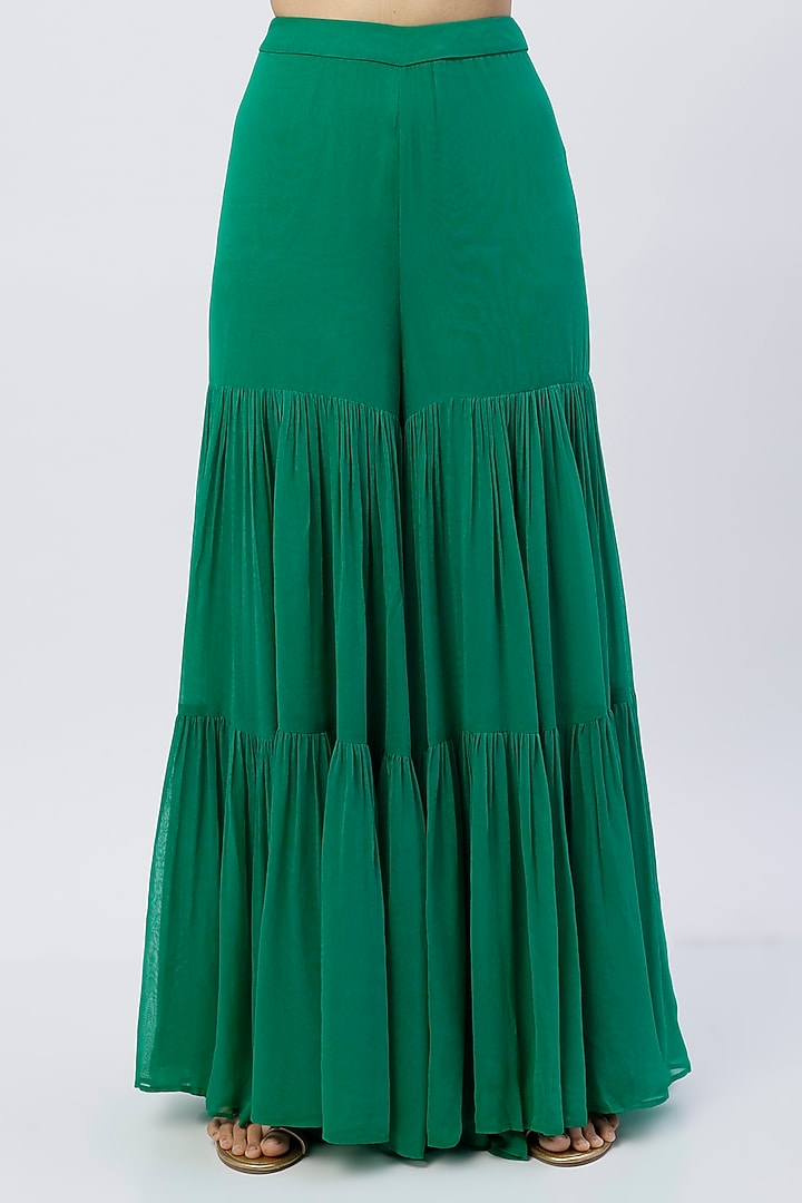 Teal Green Georgette Wedding Sharara Set by Esha Koul at Pernia's Pop Up Shop