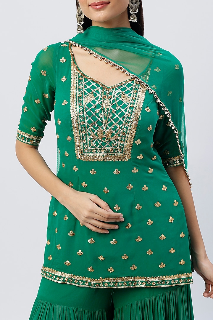 Teal Green Georgette Wedding Sharara Set by Esha Koul at Pernia's Pop Up Shop