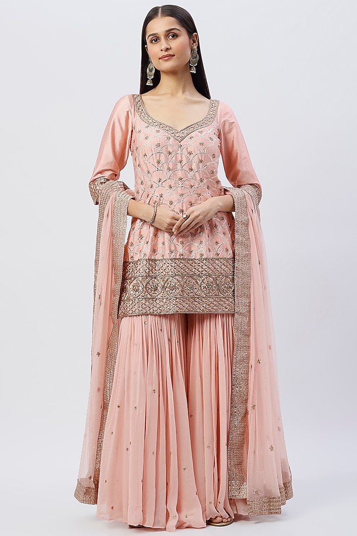 Onion Pink Embellished Sharara Set by Esha Koul at Pernia's Pop Up Shop