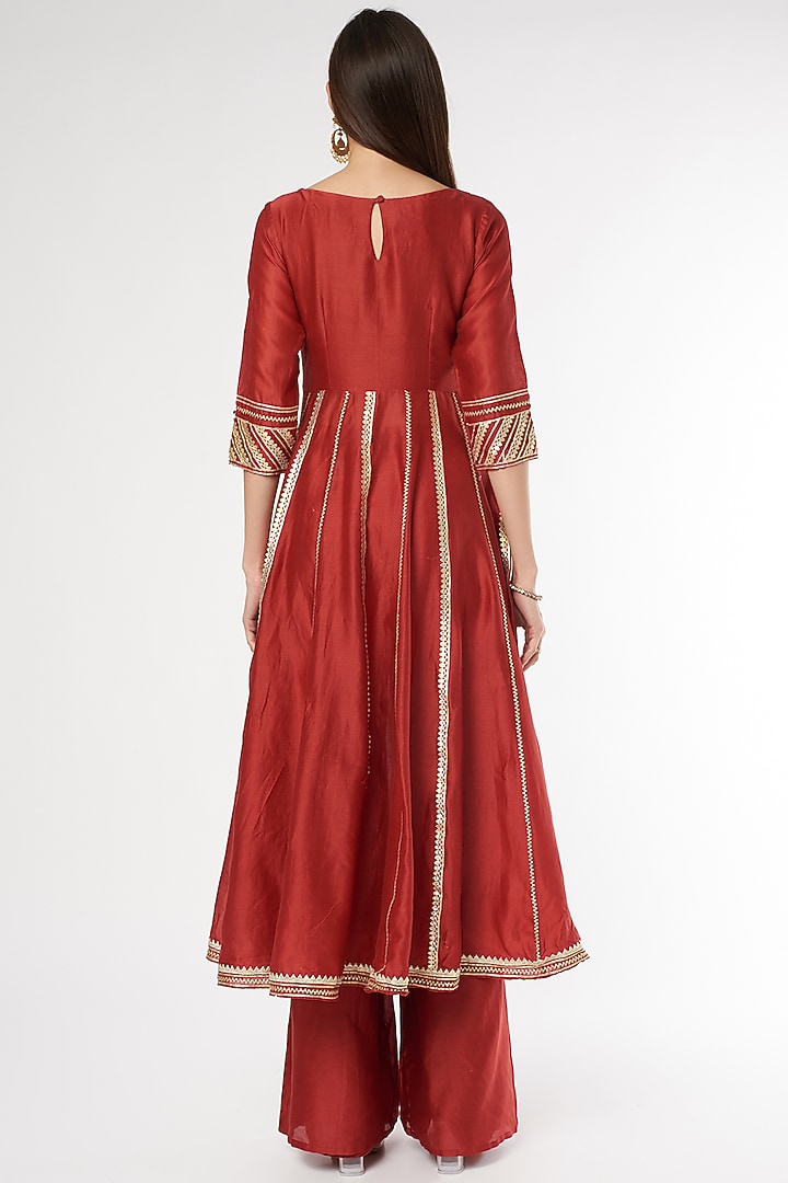Brick Red Gota Embroidered Party Wear Anarkali Set by Esha Koul at Pernia's Pop Up Shop