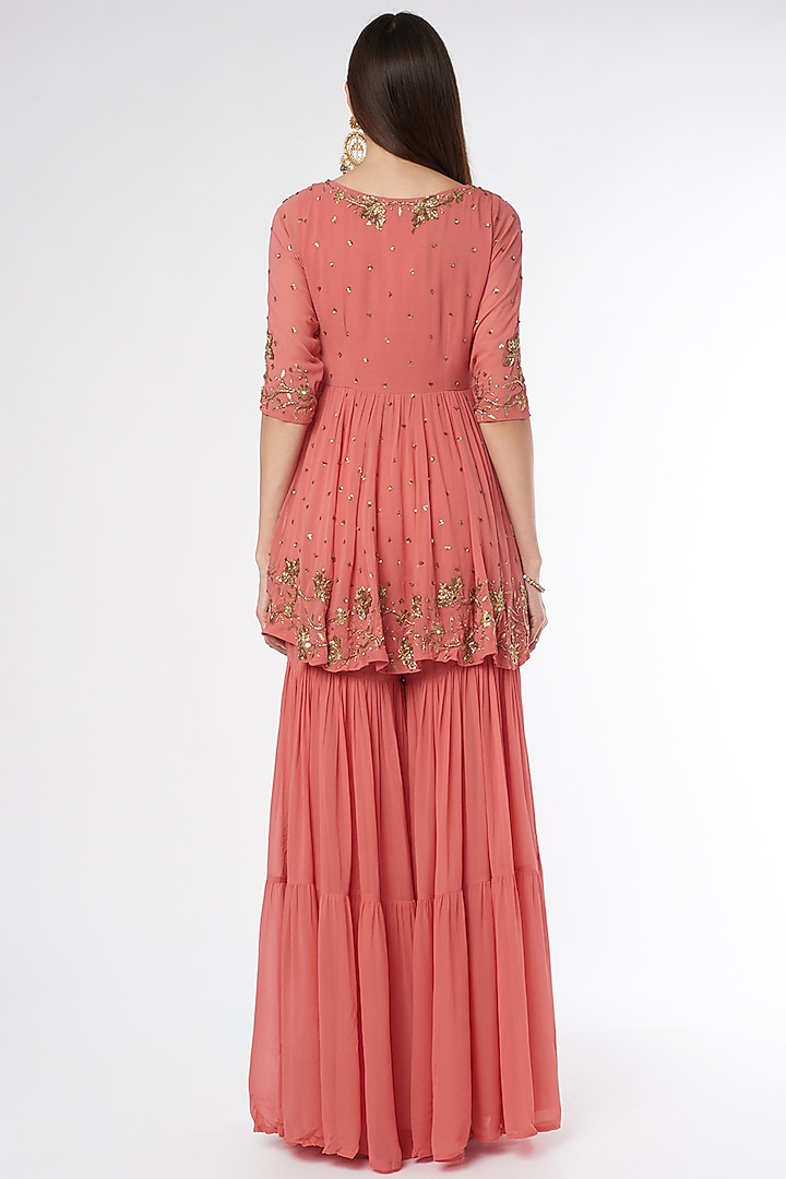 Rose Pink Georgette Wedding Sharara Set by Esha Koul at Pernia's Pop Up Shop