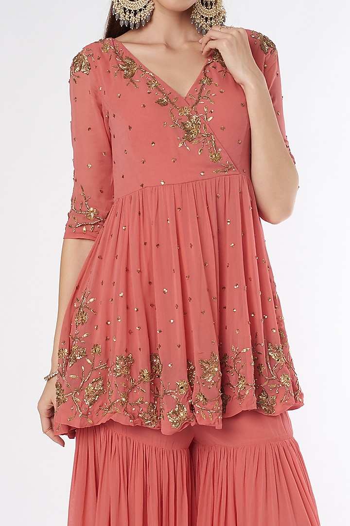 Rose Pink Georgette Wedding Sharara Set by Esha Koul at Pernia's Pop Up Shop