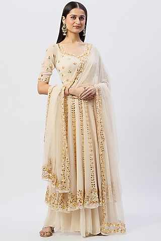 Off White Gota Embroidered Anarkali Set by Esha Koul