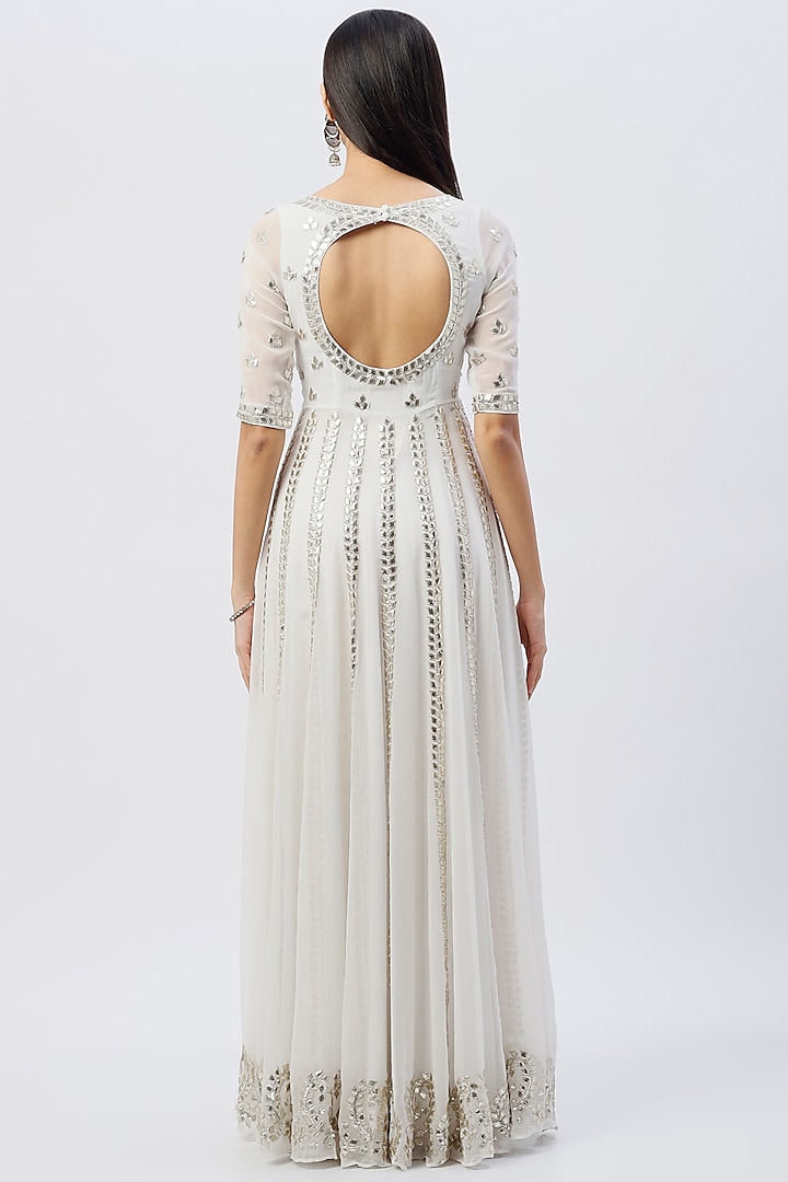 White Embroidered Wedding Anarkali Set by Esha Koul at Pernia's Pop Up Shop