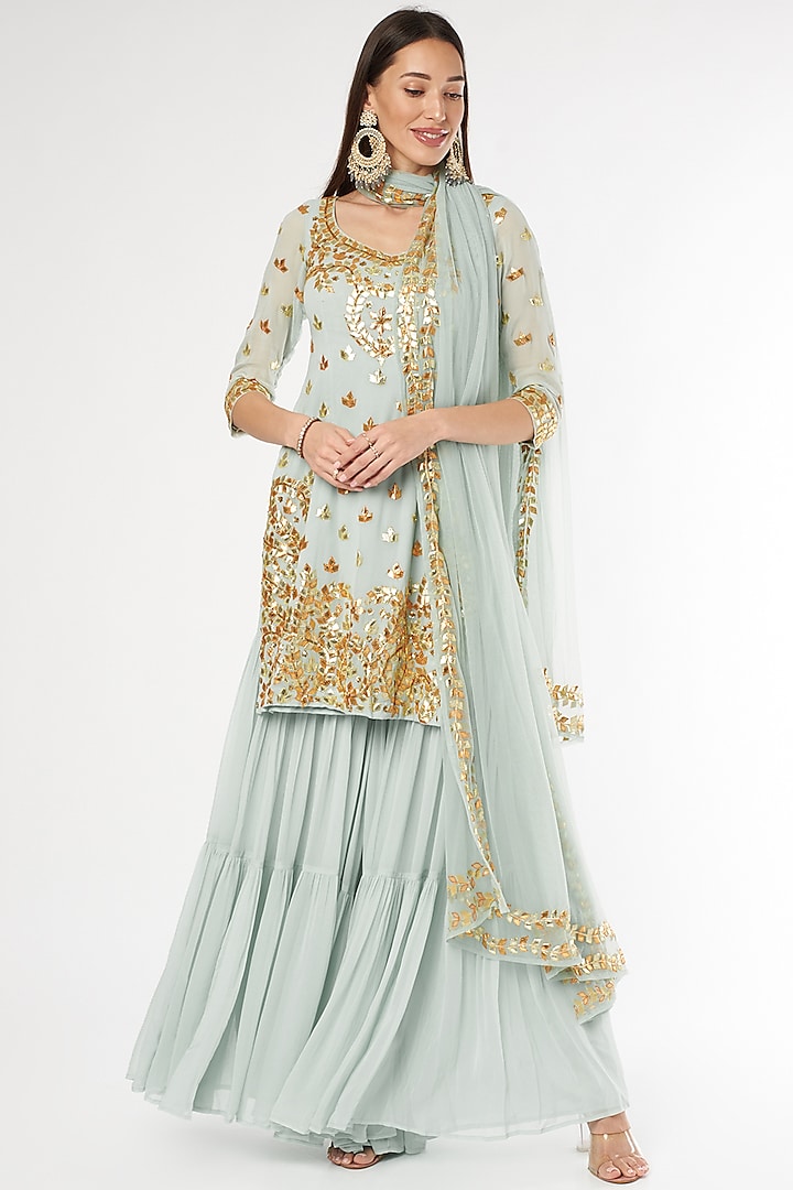 Ice Blue Georgette Sharara Set by Esha Koul at Pernia's Pop Up Shop