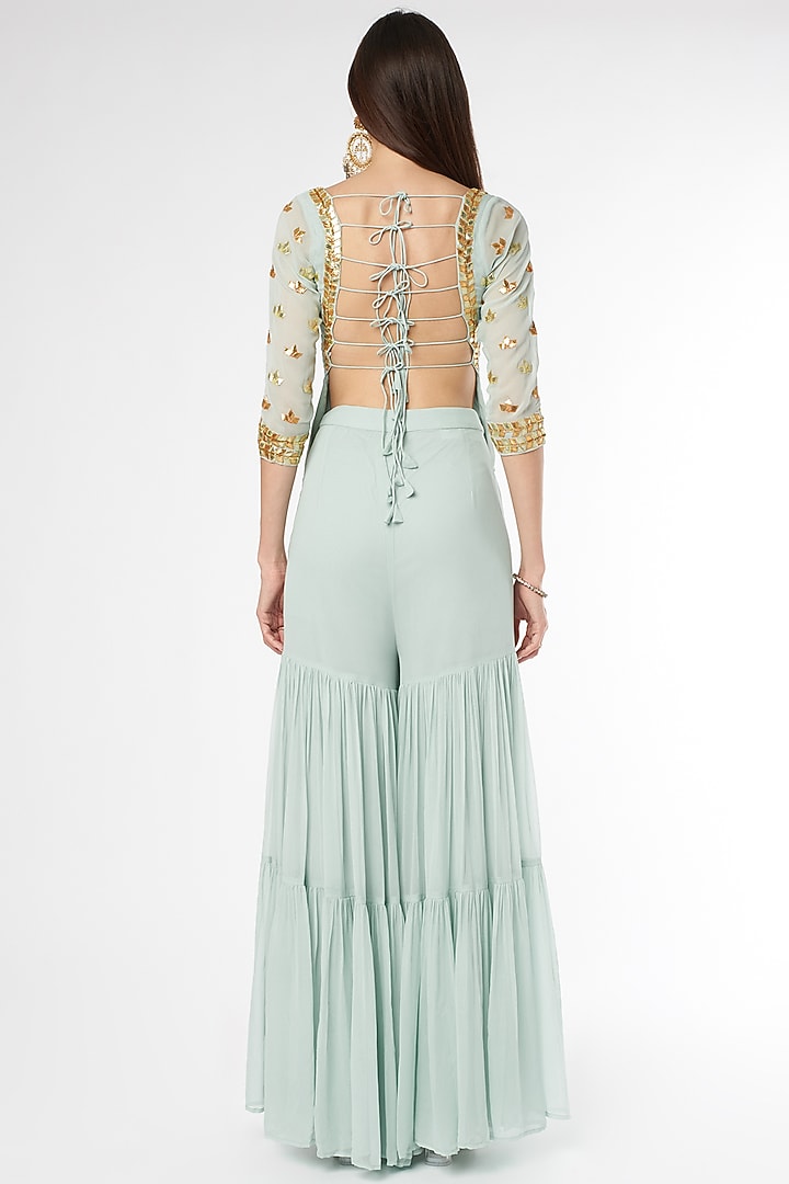Ice Blue Georgette Wedding Sharara Set by Esha Koul at Pernia's Pop Up Shop