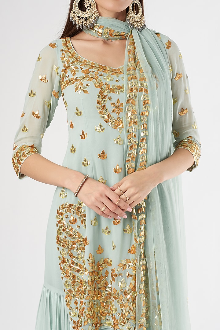 Ice Blue Georgette Wedding Sharara Set by Esha Koul at Pernia's Pop Up Shop